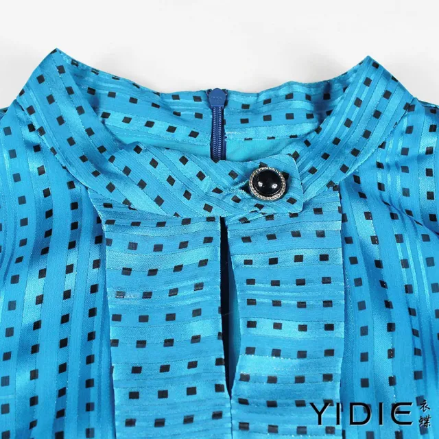 【YIDIE】法式公主幾何印花袖長洋裝-水藍