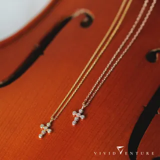 【Vividventure 亞帝芬奇】14K 3分 天然鑽石 十字架造型 真鑽 項鍊 信仰愛 多色選