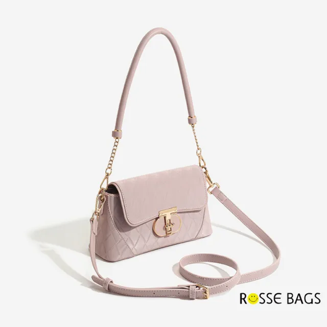 【Rosse Bags】經典時尚氣質菱格單肩包 斜跨包(米白/煙灰/藕粉)