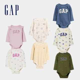 【GAP】嬰兒裝 Logo純棉小熊/刺繡印花圓領長袖包屁衣-多款任選(816517&791295&816511)