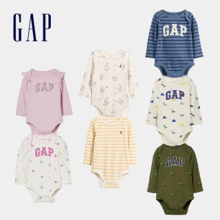 【GAP】嬰兒裝 Logo純棉小熊/刺繡印花圓領長袖包屁衣-多款任選(816517&791295&816511)