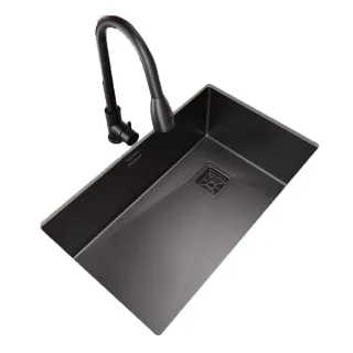 【Cobbe/卡貝】不銹鋼方形廚房洗菜盆水槽高端黑色304側排納米(廚房水槽/納米水槽/洗菜池)