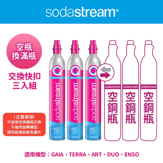 【Sodastream】CO2交換快扣鋼瓶425g-3入組(您須有3支空鋼瓶  僅適用快扣機種)