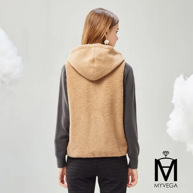 【MYVEGA 麥雪爾】MA保暖雲朵觸感羊毛圈圈呢連帽背心外套-駝色