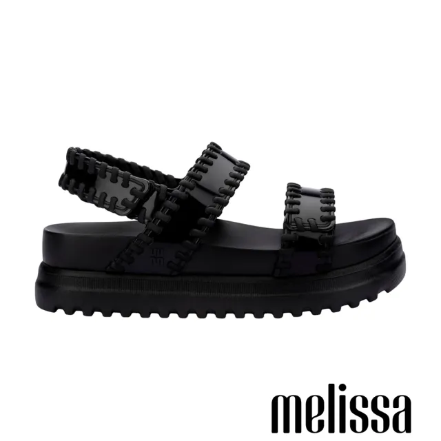 【Melissa】荷葉邊造型厚底涼鞋(黑色) 防潑水