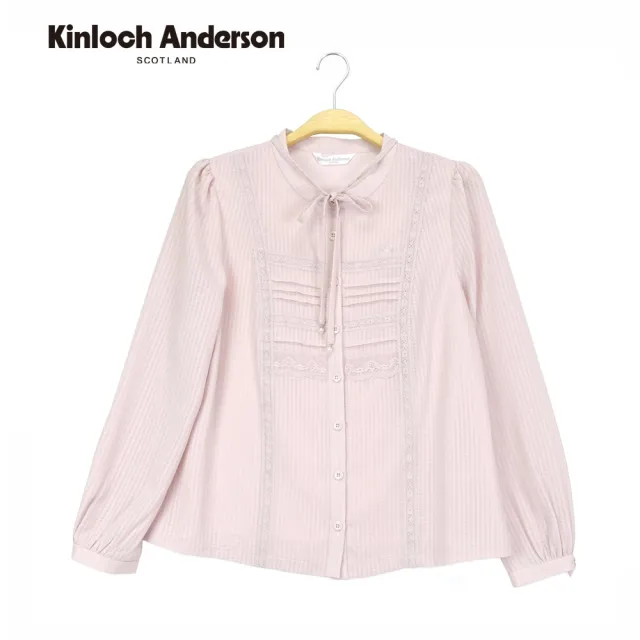 【Kinloch Anderson】時尚隱格蕾絲剪裁蝴蝶結造型雪紡上衣(KA1161013粉橙/藏青)