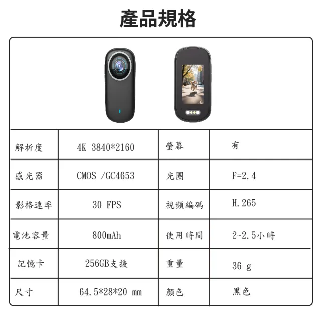 【JINPEI 錦沛】1.5吋螢幕、4K UHD解析度、IP65 磁吸式 EIS防抖、運動錄影 黑色(贈64GB)