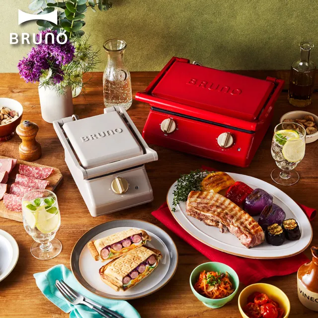 【BRUNO】日本BRUNO雙版厚燒三明治機(蘋果紅BOE084RDKE/熱壓吐司/帕里尼機)