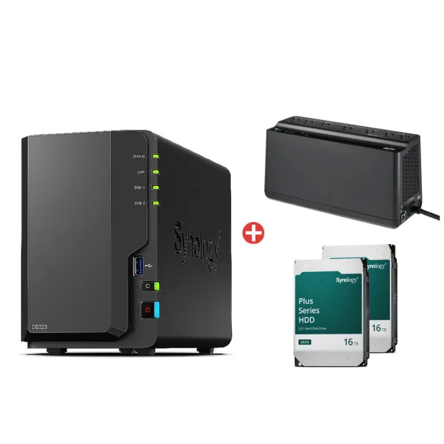 【Synology 群暉科技】UPS組搭16TBx2★硬碟DS223 2Bay NAS 網路儲存伺服器