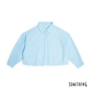 【SOMETHING】女裝 落肩短版長袖襯衫(淡藍色)