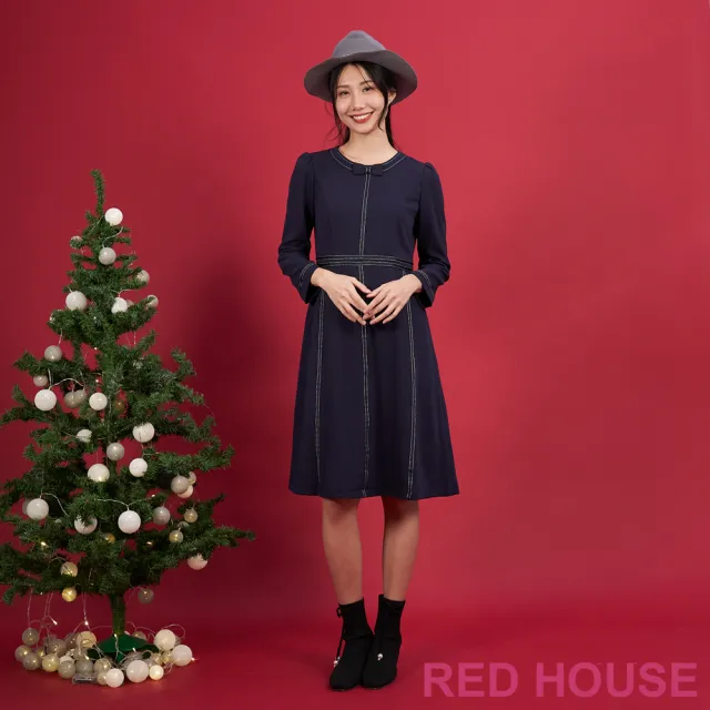 【RED HOUSE 蕾赫斯】簡約織帶點綴素雅洋裝(共2色)