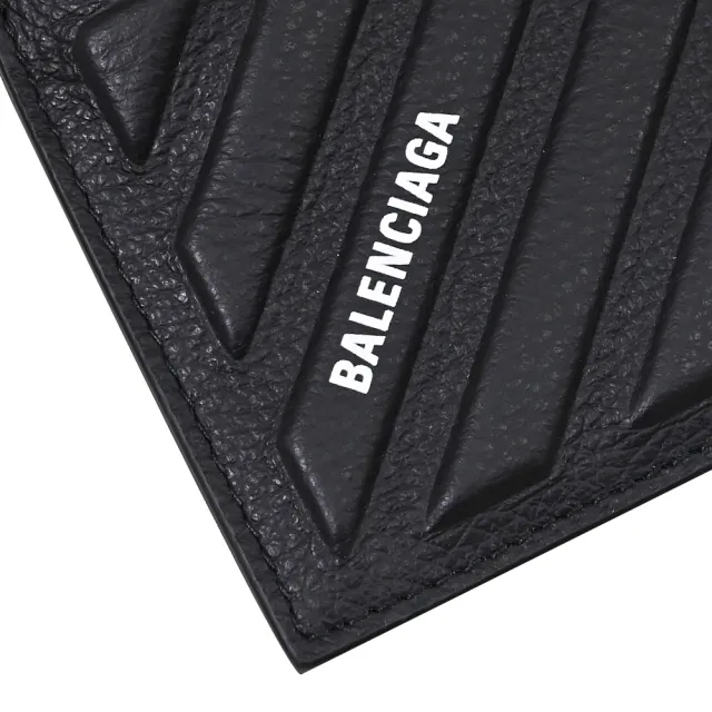 【Balenciaga 巴黎世家】品牌LOGO浮雕造型信用卡證件名片零錢卡包(黑)