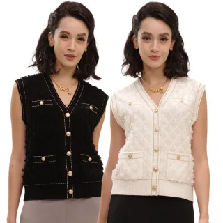 VERTEX100%手剪羊毛雙股金繡背心組