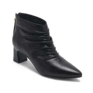 【Pineapple Outfitter】真皮抓皺尖頭粗跟短靴BONO(黑色)