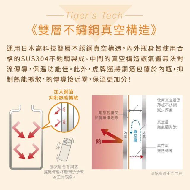 【TIGER 虎牌】買1送1 雙層不鏽鋼保溫瓶(輕量彈蓋MMJ-S036/MEA-B048手提保溫杯)