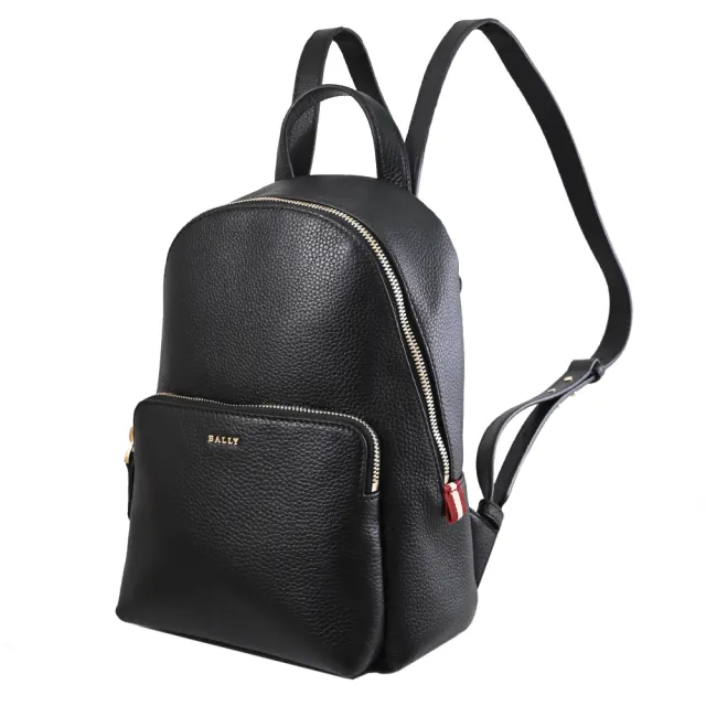 【BALLY】GRN BACKPACK 簡約金屬LOGO荔枝牛皮輕旅包後背包(黑)