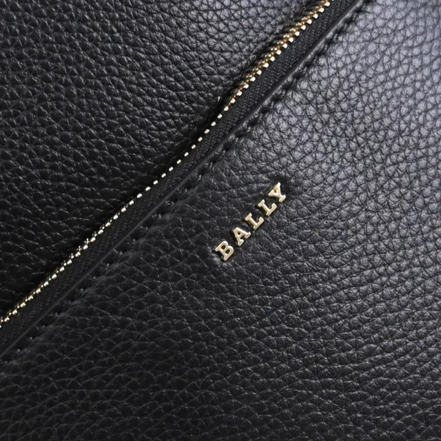 【BALLY】GRN BACKPACK 簡約金屬LOGO荔枝牛皮輕旅包後背包(黑)