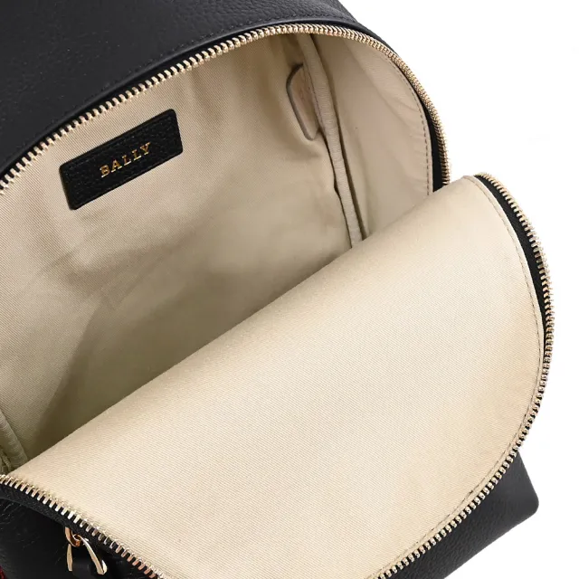 【BALLY】GRN BACKPACK 簡約金屬LOGO荔枝牛皮輕旅包後背包(黑)