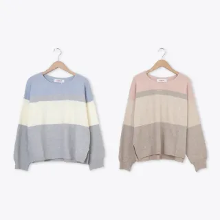 【CUMAR】3色拼接下襬開衩落肩針織上衣(駝 灰/魅力商品)