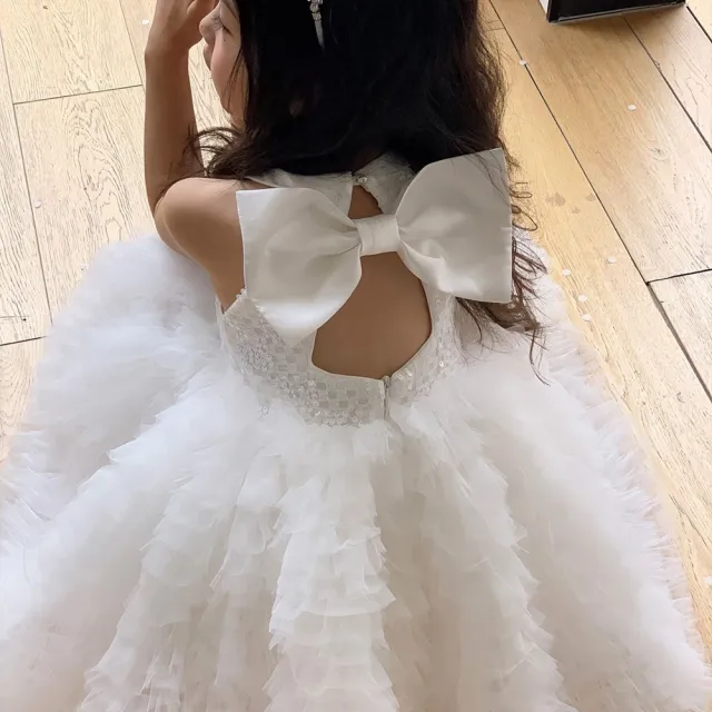 【橘魔法】白紗天鵝蝴蝶結紗裙禮服(女童 兒童 花童 婚禮 小禮服 生日禮服 畢業禮服 白色禮服 澎澎裙 童裝)