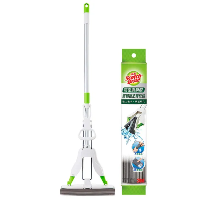 【3M】百利高密度瞬吸膠棉拖把＋補充包1入(送2入 竹炭擦拭布)
