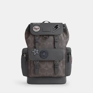 【COACH】蔻馳官方直營 大號經典 SIGNATURE貼飾SPRINT後背包 雙肩包-灰銅色/混合灰色(CCG03)