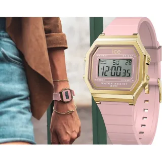 【Ice-Watch】ICE DIGIT RETRO系列 復古金框矽膠電子錶 32mm(粉紅色)