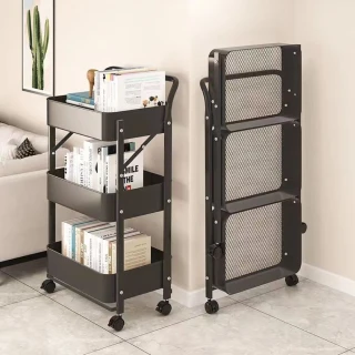 【MINE 家居】升級有扶手小推車 多功能置物架 黑白任選43*30*80cm(置物架 水果籃 收納架)