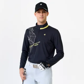 【LE COQ SPORTIF 公雞】高爾夫系列 男款黑色時尚立領速乾抗UV立領衫 QGW2T110