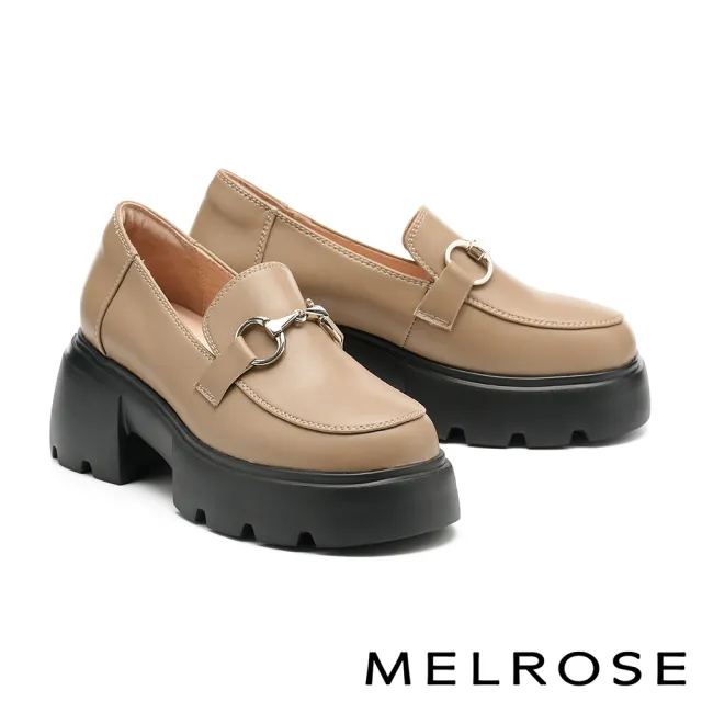 【MELROSE】美樂斯 復古學院風馬銜釦樂福厚底鞋(杏)