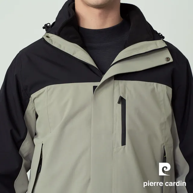【pierre cardin 皮爾卡登】網路獨家 男款 防潑水保暖兩件式衝鋒外套-綠色(7255782-42)