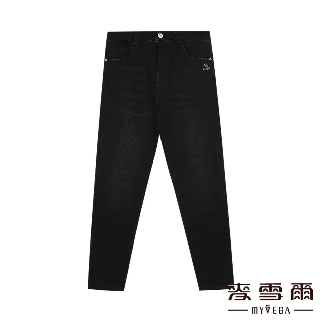 【MYVEGA 麥雪爾】愛心LOGO刺繡九分牛仔褲-黑