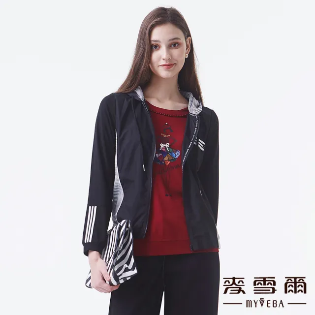 【MYVEGA 麥雪爾】撞色滾邊鏤空時尚女子圖案上衣-紅