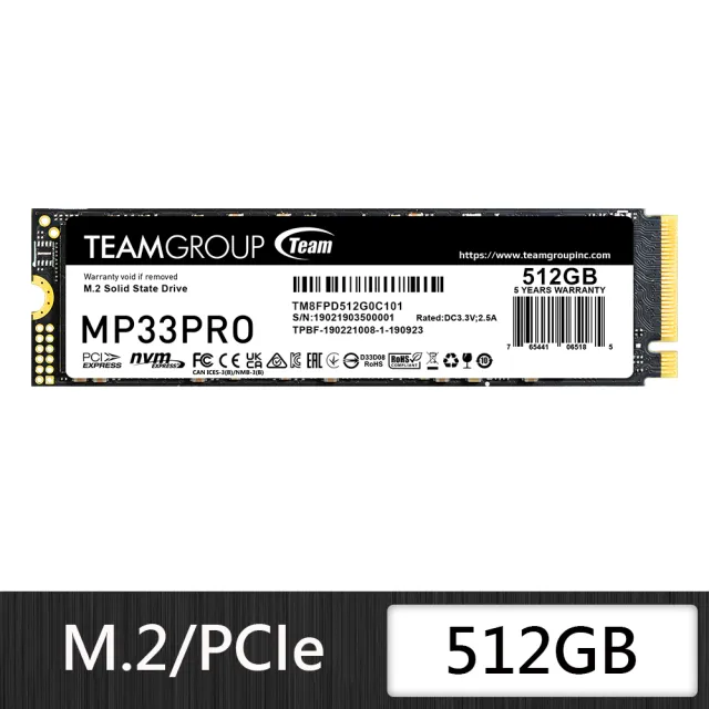 【TEAM 十銓】MP33 PRO 512GB M.2 PCI-E SSD 固態硬碟(5年保固)