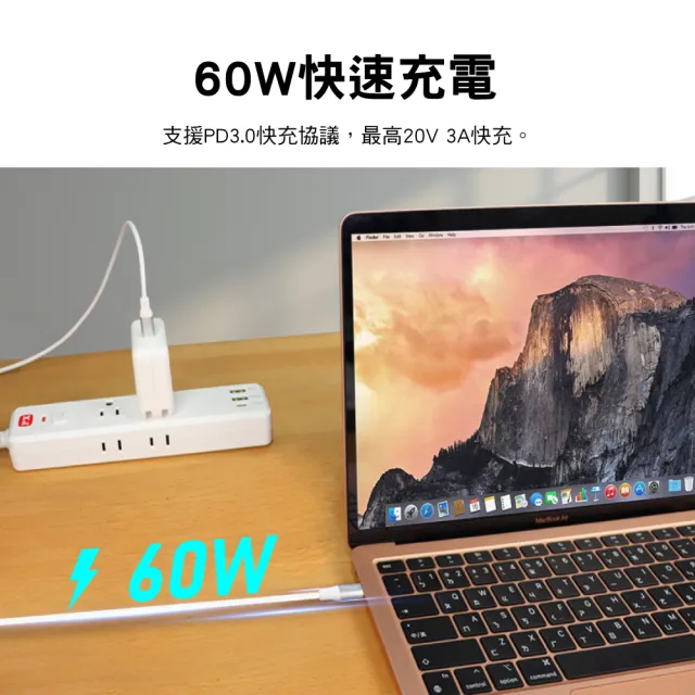 【PX 大通-】2入組3年保固 贈束帶Type C 雙向快充線USB 2.0 充電線手機線iphone蘋果三星(ACC2-1W)
