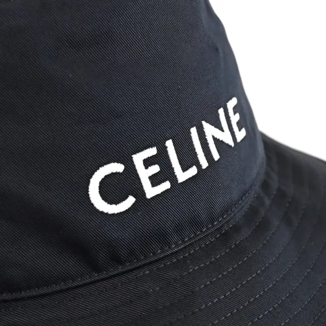 【CELINE】簡約品牌電繡英文LOGO圖案個性遮陽帽漁夫帽(黑)