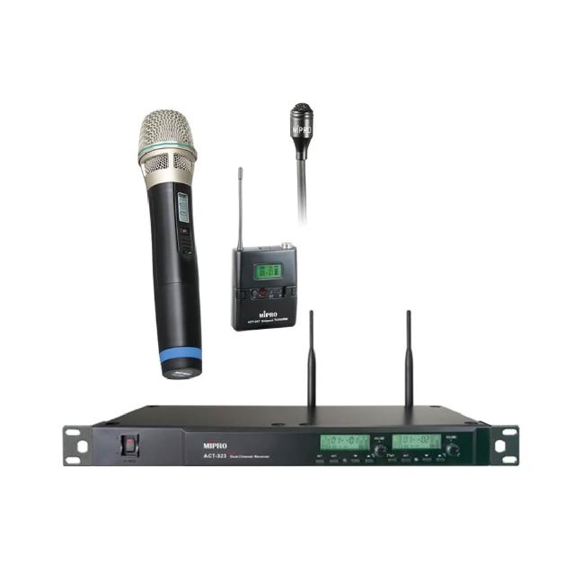 【MIPRO】ACT-323PLUS 配1領夾+1手握32H/MU80麥克風(雙頻道自動選訊無線麥克風)