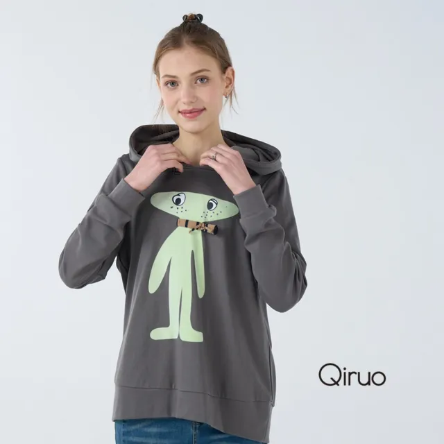 【Qiruo 奇若名品】棉質 連帽T☆長袖灰色休閒上衣 6229A