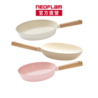 【NEOFLAM】momo獨家陶瓷輕量IH雙鍋組28+26平底鍋再贈24平底鍋(IH爐可用鍋/非鐵氟龍不沾塗層/買一送一)