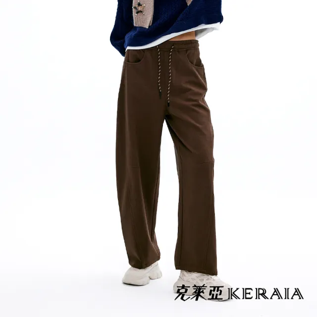 【KERAIA 克萊亞】百塩茶棕顯瘦彎刀休閒褲
