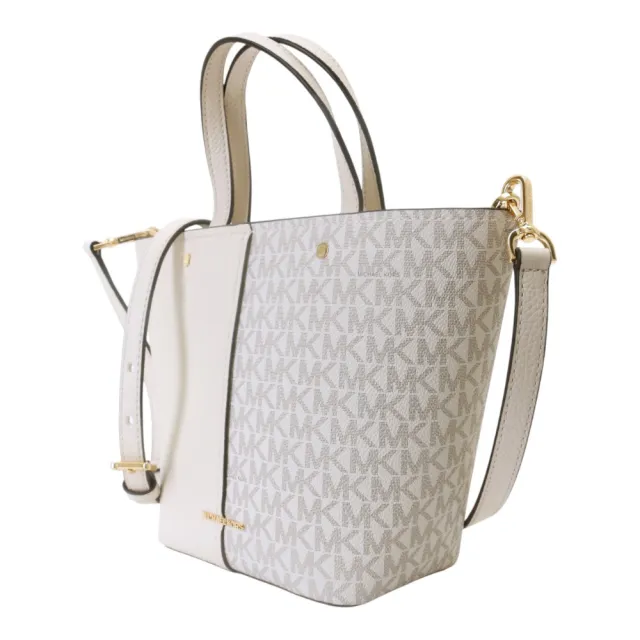 【Michael Kors】防刮MK拼接皮革兩用水餃包(香草白)