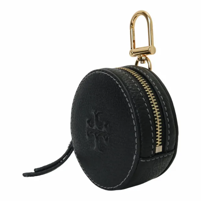 【TORY BURCH】皮革掛式圈環圓型零錢包(黑色)