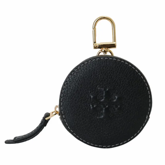 【TORY BURCH】皮革掛式圈環圓型零錢包(黑色)
