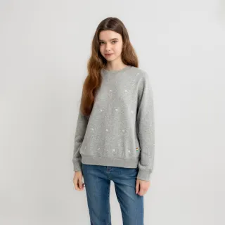 【Arnold Palmer 雨傘】女裝-滿版刺繡長袖圓領大學T(灰色)