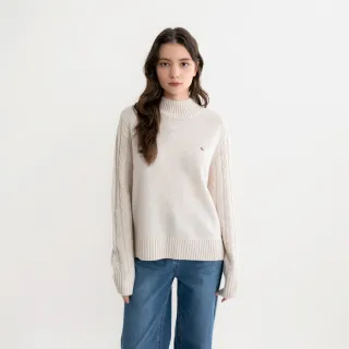 【Arnold Palmer 雨傘】女裝-半高領絞花拼接長袖針織衫(白色)