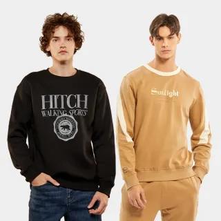 【Hang Ten】雙12限定 買一送一 男裝-韓款寬鬆美式休閑印花大學T/刷毛大學T(2入組)