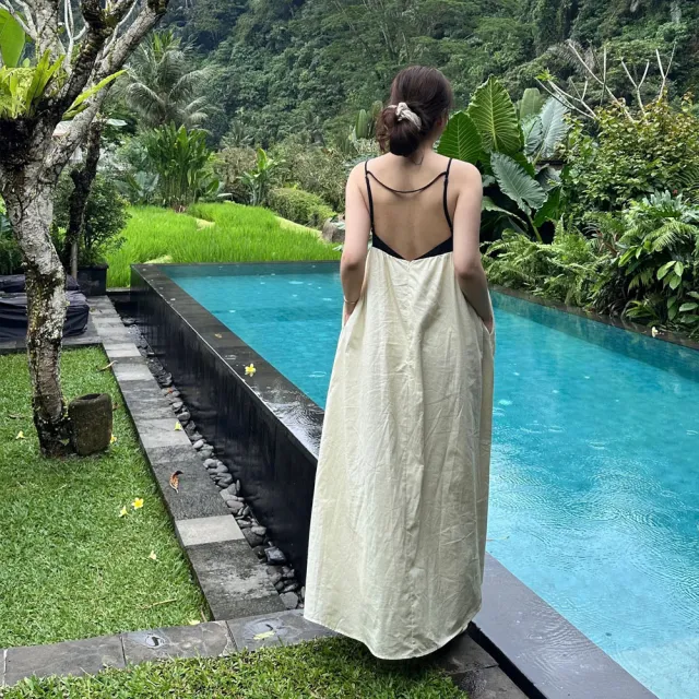 【SeasonsBikini】美背拼色口袋連身長洋裝-25
