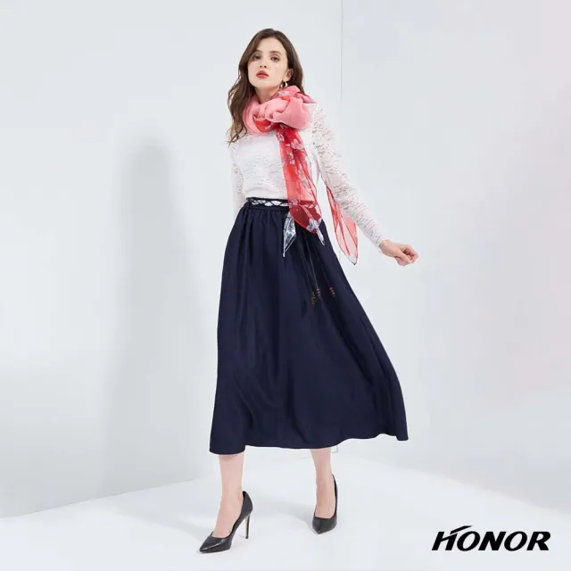 【HONOR 山形屋】紅粉花卉漸層長絲巾-紅