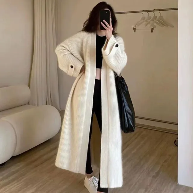 【D.studio】韓版長版針織外套(毛衣針織上衣冬天女裝衣服保暖外套 冬天外套長袖上衣長版外套大衣J403)