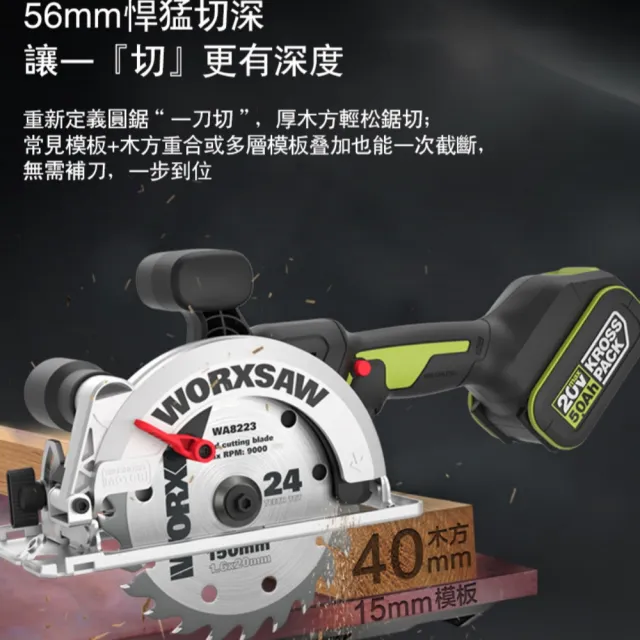 【WORX 威克士】20V 無刷鋰電圓鋸機 WU535X.13(圓鋸機 電動圓鋸機 手持圓鋸機 金屬圓鋸機 手提圓鋸機)
